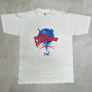 Vintage Planet Hollywood T-Shirt Mens M White Paris Graphic Logo Tee